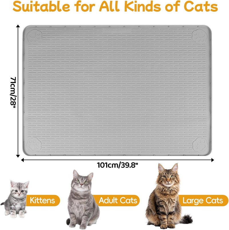 Lanstics Cat Food Mat, 40" x 28" Large Silicone Mat Cat Feeding Mat with Raised Edge Non-Slip Pet Feeding Mat for Food and Water Bowl, Easy to Clean, Floor Protection (Gray) - Image 2